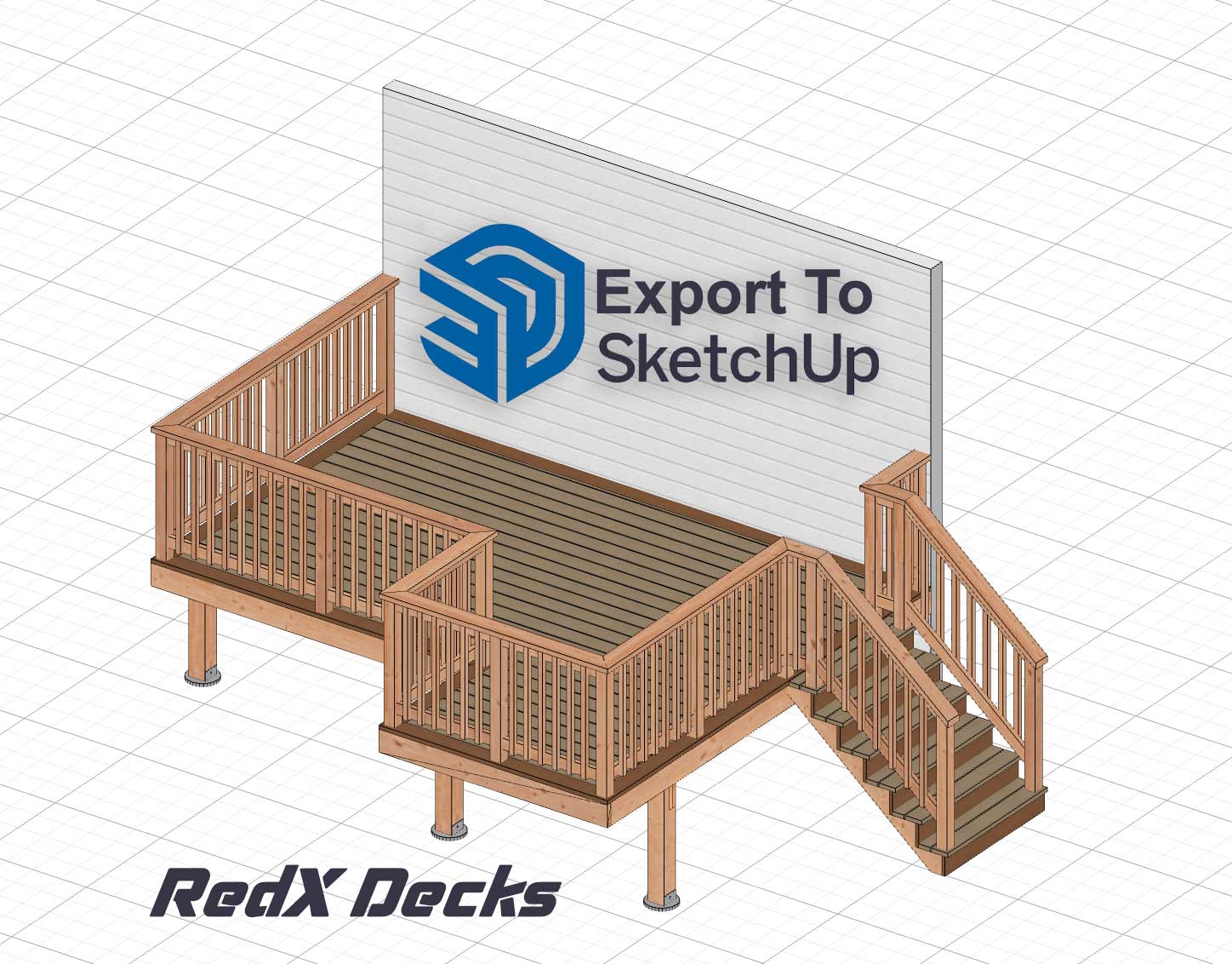 SketchUp deck design workflow from RedX Decks app to 3D model